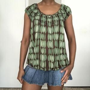 ✨SOLD✨ Max Studio Brown and Green Polka Dot Blouse